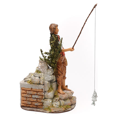 Pescador Fontanini com vara de pesca e movimento para presépio com figuras de 19 cm de altura média 3