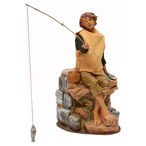 Jovem pescador Fontanini movimento para presépio com figuras de 30 cm de altura média vara de pesca removível 1