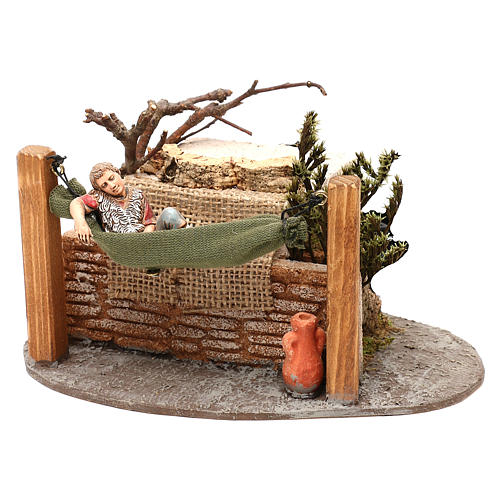 Boy sleeping in hammock Oliver with movement, for 10 cm nativity 2