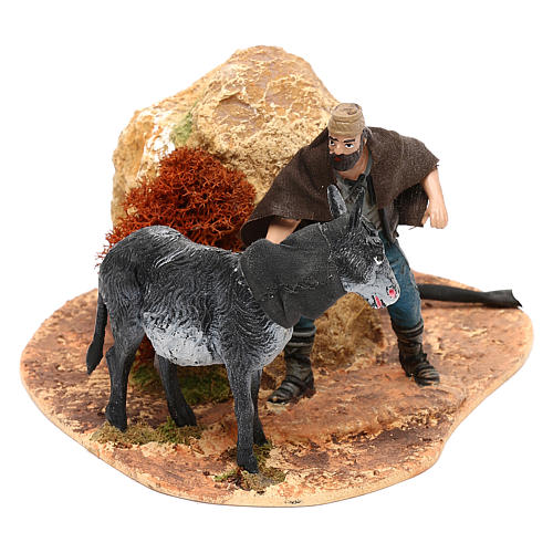 Uomo e asino Oliver con movimento per presepe 10 cm 1