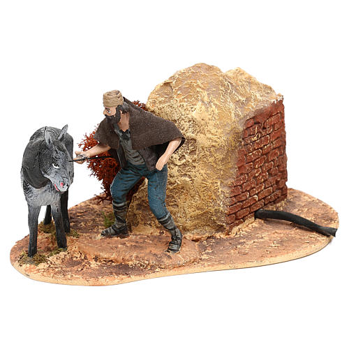 Uomo e asino Oliver con movimento per presepe 10 cm 2