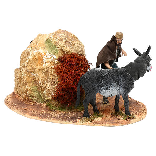 Uomo e asino Oliver con movimento per presepe 10 cm 3