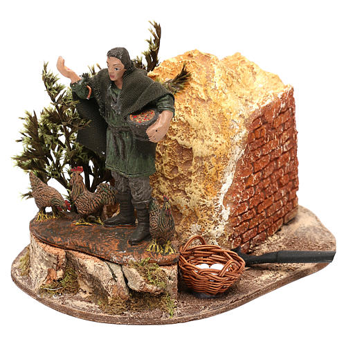 Man with hens Oliver with movement, for 10 cm nativity 2