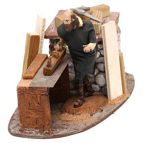 Carpenter Oliver with movement axis wood and tools, for 10 cm nativity 1