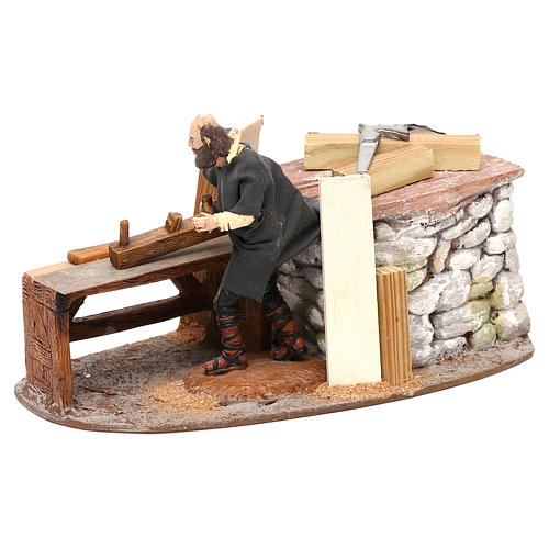 Carpenter Oliver with movement axis wood and tools, for 10 cm nativity 2