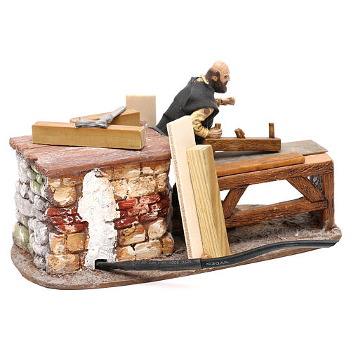 Carpenter Oliver with movement axis wood and tools, for 10 cm nativity 3