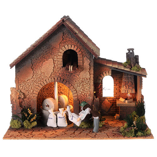 Nativity setting for 12 cm figurines with moving grinder 35x45x30 cm 1