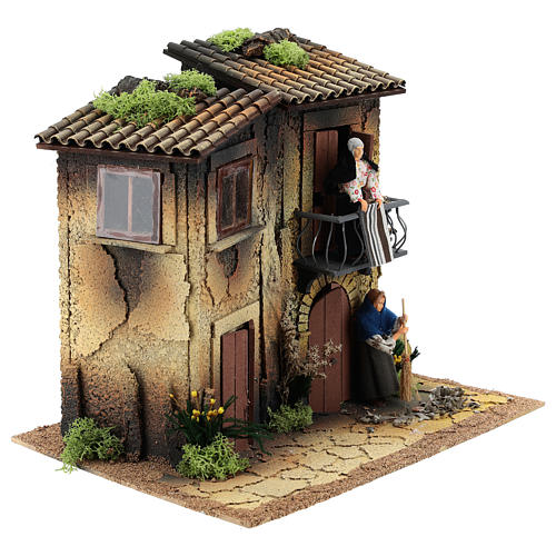 Wohnblock mit zwei Frauen 12cm bewegliche Krippenfigur 3