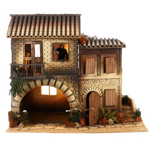 House with animated woman opening window 45x50x30 cm, 12 cm Nativity Scene 1