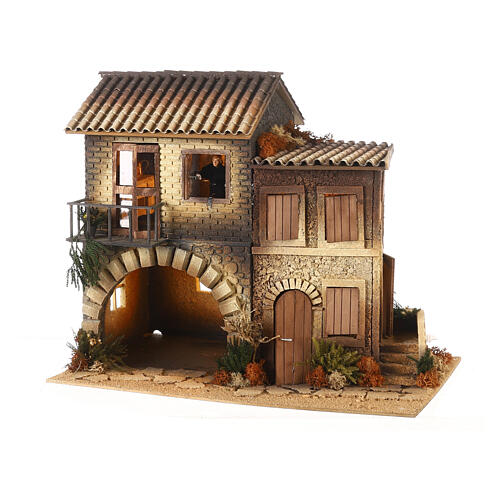 House with animated woman opening window 45x50x30 cm, 12 cm Nativity Scene 4