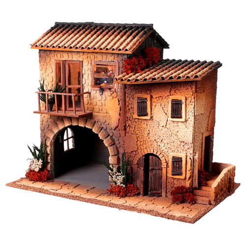 Casa con donna che apre finestra 45x50x30 cm movimento presepe 12 cm 3