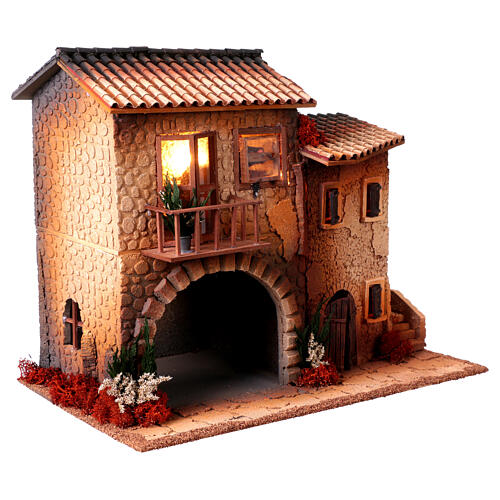 Casa con donna che apre finestra 45x50x30 cm movimento presepe 12 cm 5