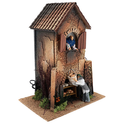 House with woman lowering the basket from the window 40x30x20 cm for Nativity Scene 12 cm 3