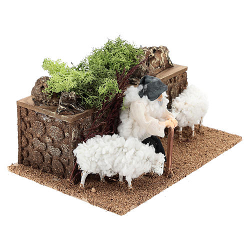 Berger avec moutons en mouvement 10 cm crèche 3