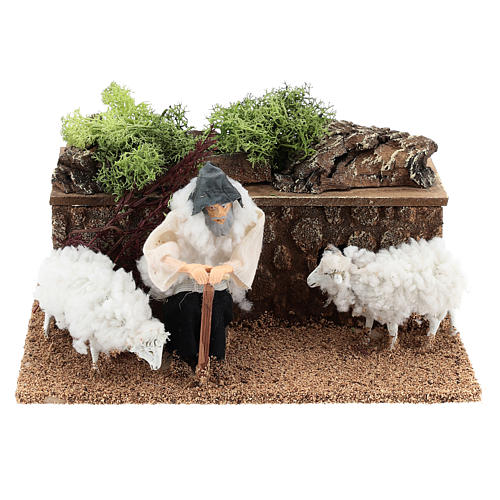 Pastor com ovelhas em movimento para presépio com figuras de 10 cm de altura média 1