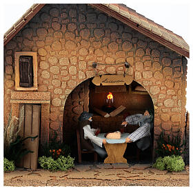 Inn with fire and animated figurines, 8 cm nativity