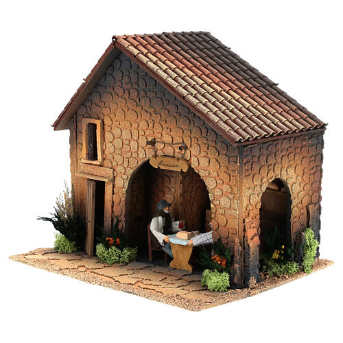 Inn with fire and animated figurines, 8 cm nativity 3
