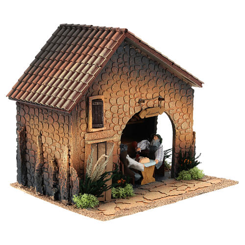 Inn with fire and figurines in motion, 8 cm nativity 4