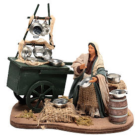 Pentolaia con carro pentole 18x19x10 cm movimento per presepe Napoli di 10 cm