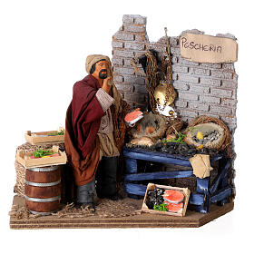 Animated Fishmonger with stand 15x15x10 cm, for 12 cm Neapolitan nativity