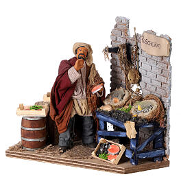 Animated Fishmonger with stand 15x15x10 cm, for 12 cm Neapolitan nativity