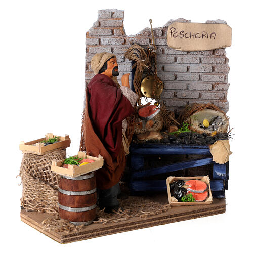 Animated Fishmonger with stand 15x15x10 cm, for 12 cm Neapolitan nativity 3