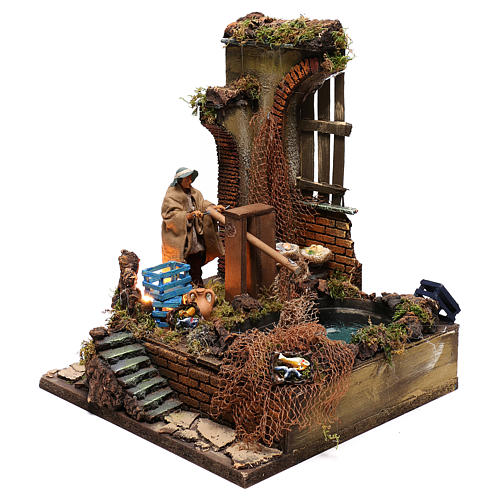 Cena pescador movimento 35x30x30 cm para presépio napolitano com figuras de 12 cm de altura média 2