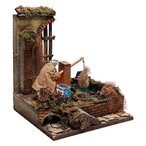 Cena pescador movimento 35x30x30 cm para presépio napolitano com figuras de 12 cm de altura média 3