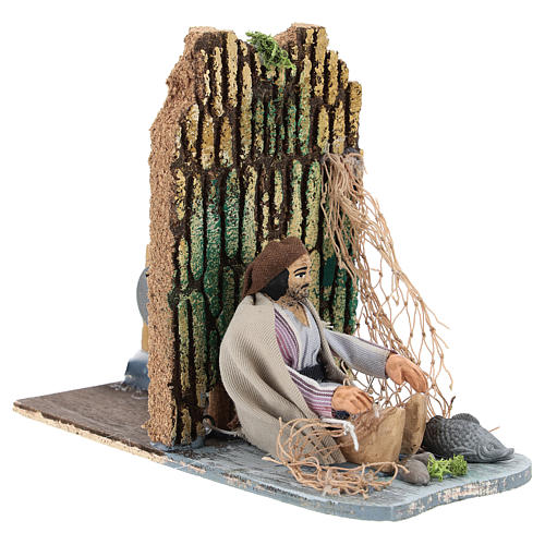 Fisherman making net, animated 7 cm Neapolitan nativity 4