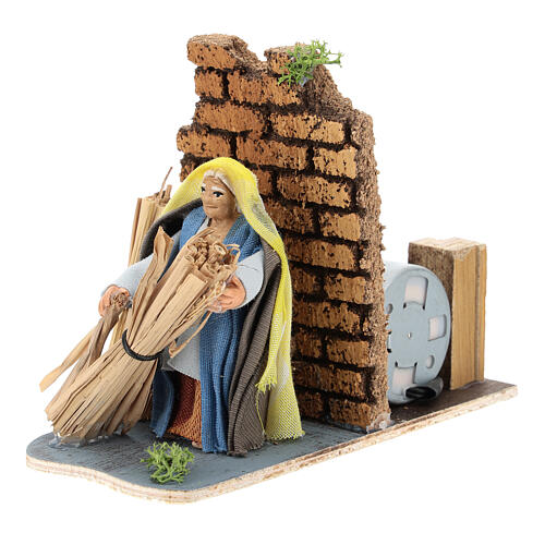 Bäuerin mit Stroh bewegte Krippenfigur Neapolitanische Krippe, 7 cm 3