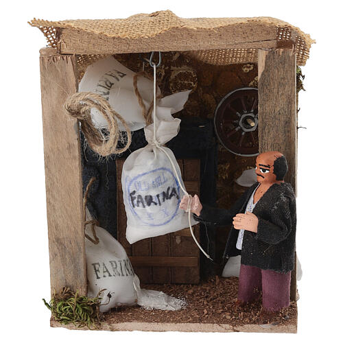 Pastor con sacos de harina movimiento belén napolitano 8 cm 1
