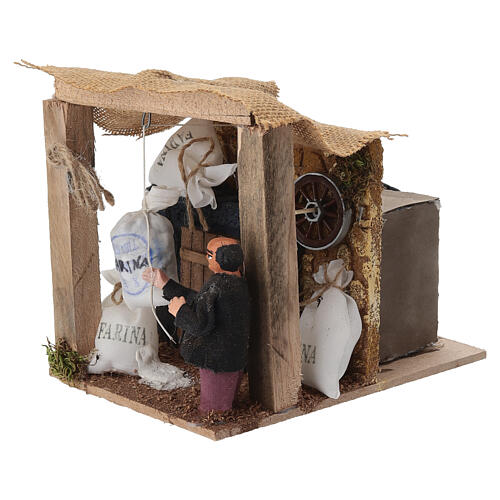 Shepherd with bags of flour, animated 8 cm Neapolitan nativity 2
