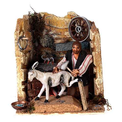 Farrier with donkey, animated figurine 8 cm Neapolitan nativity oven effect 1