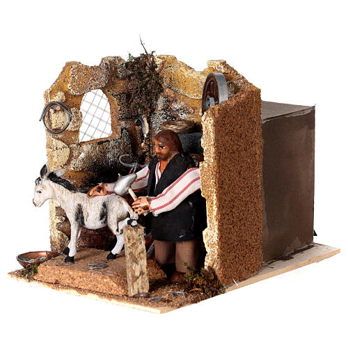 Farrier with donkey, animated figurine 8 cm Neapolitan nativity oven effect 2