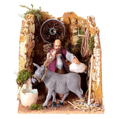 Moving figurine for Neapolitan Nativity scene, man currying donkey 8 cm 1
