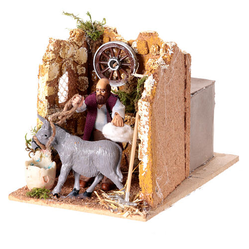Moving figurine for Neapolitan Nativity scene, man currying donkey 8 cm 2