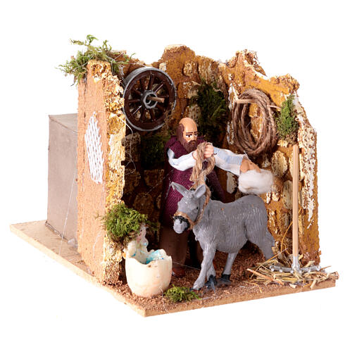 Moving figurine for Neapolitan Nativity scene, man currying donkey 8 cm 3
