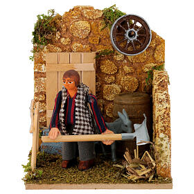 Farmer in stable, animated 8 cm Neapolitan nativity