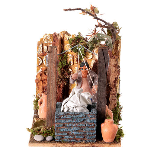 Woman at well, animated 8 cm Neapolitan nativity 1