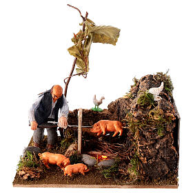 Uomo cucina maiali arrosto movimento presepe Napoli 8 cm