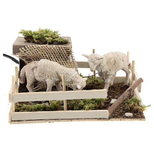 Owce pasące się, scena z mechanizmem poruszającym, szopka z Neapolu 6 cm 1