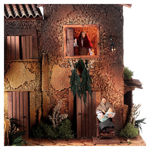 Nativity scene setting, house with 2 moving women 40x45x35 cm 2