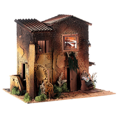 Nativity scene setting, house with 2 moving women 40x45x35 cm 4