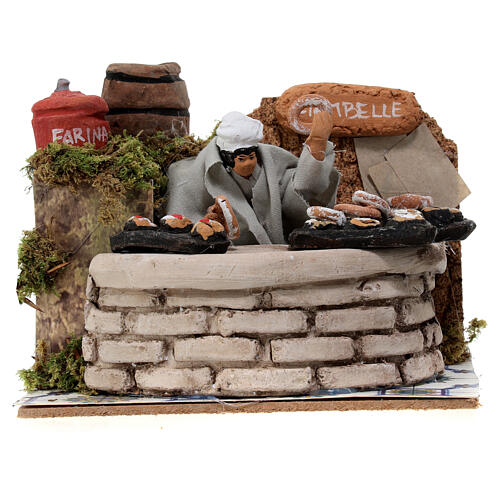 Donut salesman, animated figurine for Nativity Scene with characters of 8-10 cm, 10x15x10 cm 1