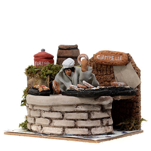 Donut salesman, animated figurine for Nativity Scene with characters of 8-10 cm, 10x15x10 cm 2
