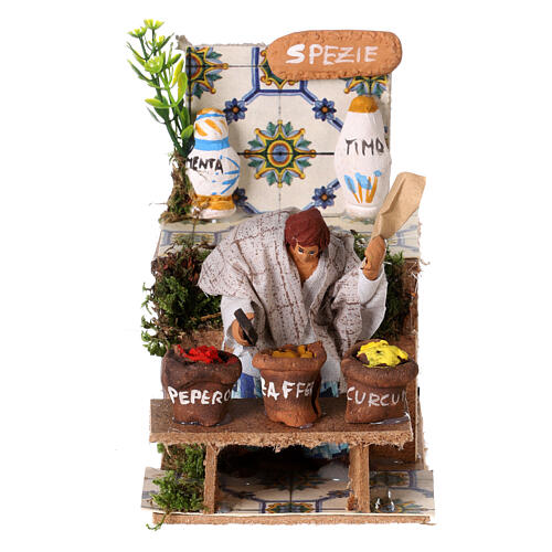 Spice seller, animated figurine for Nativity Scene with characters of 8-10 cm, 15x10x15 cm 1