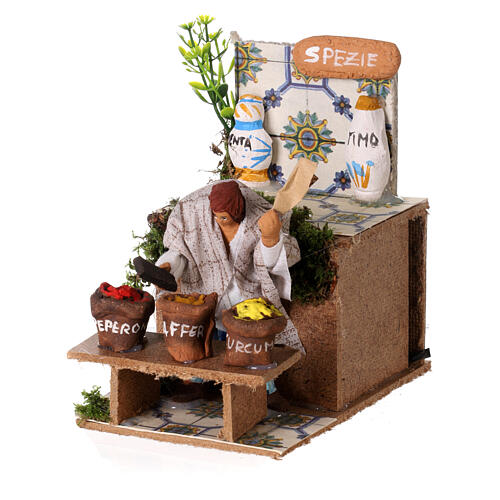 Spice seller, animated figurine for Nativity Scene with characters of 8-10 cm, 15x10x15 cm 2