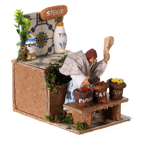 Spice seller, animated figurine for Nativity Scene with characters of 8-10 cm, 15x10x15 cm 3
