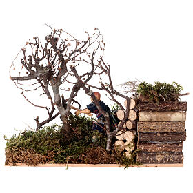 Lumberjack in motion tree falling for Nativity Scene of 12 cm