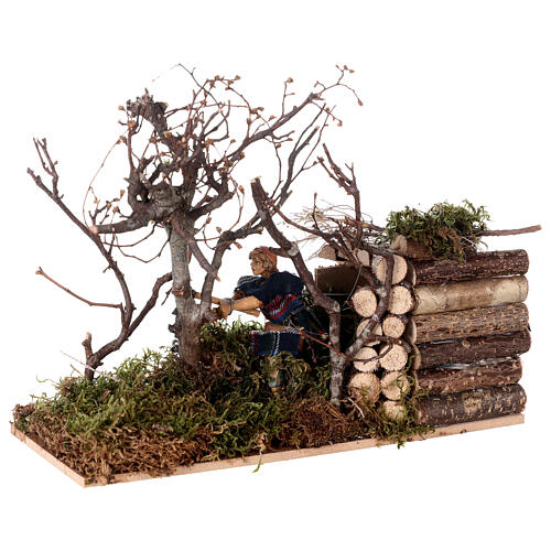Lumberjack figurine animated cutting tree 12 cm nativity 2